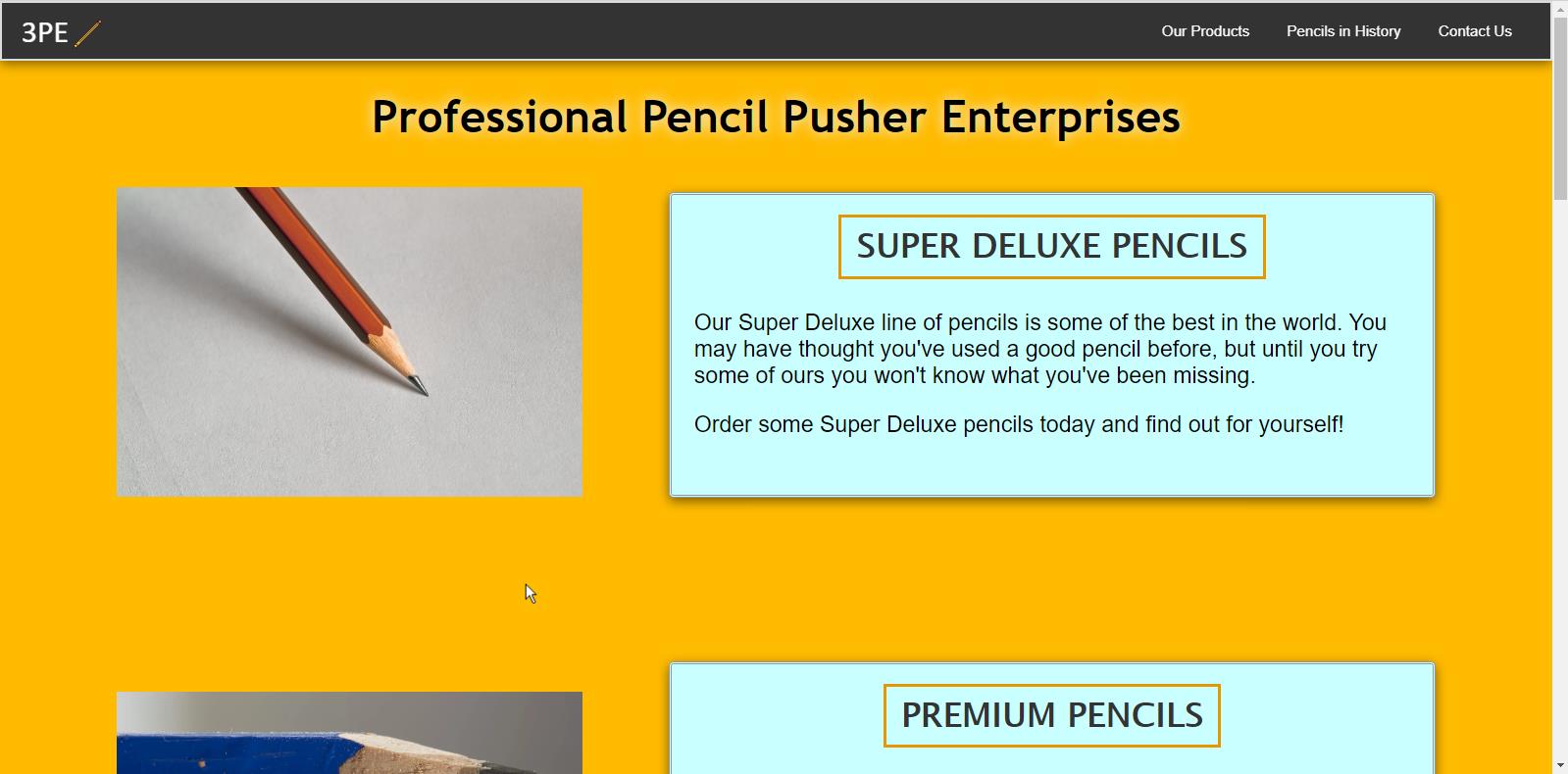 Pencil products landing page